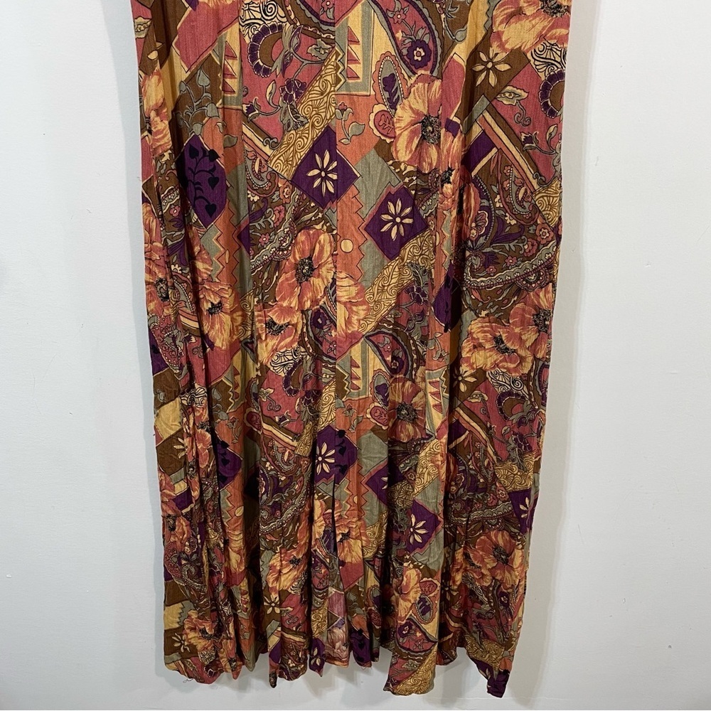 Betsy Lauren Button Front Floral Abstract Vintage Rayon Front Slits Dress Size 6 - Picture 7 of 8